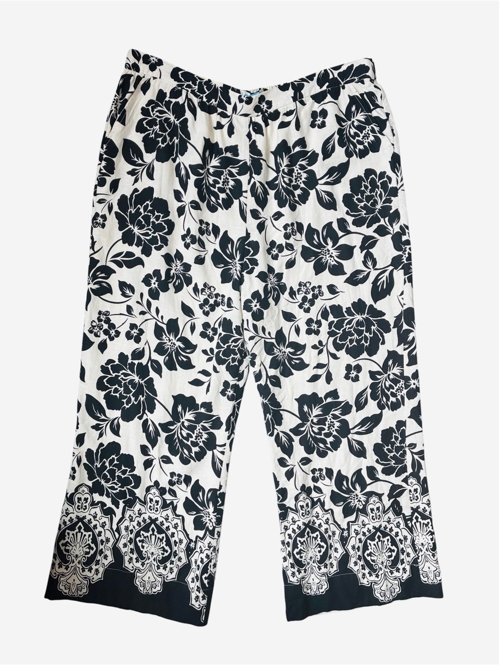 Draper James RSVP Wide Leg Pants Womens XXL Black White Floral Linen Blend Beach - Picture 3 of 8